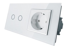 VL-C702G-61 Gniazdo elektryczne 16A + podwójny włącznik dotykowy LIVOLO z białego szkła krystalicznego