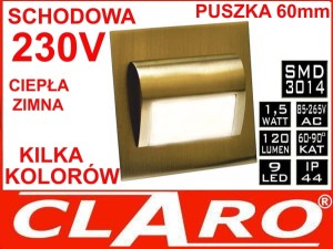 Oprawa schodowa ZŁOTA 1.5W 230V, 12V