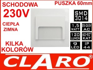 Oprawa schodowa 1.5W 230V ,12V  Biała