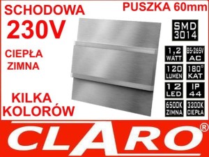 Oprawa schodowa cl-12 SREBRNA 1.2W 230V, 12V