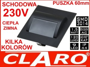 Oprawa schodowa CZARNA 1.5W 230V, 12V