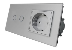 VL-C702G-64 Gniazdo elektryczne 16A + podwójny włącznik dotykowy LIVOLO ze srebrnego szkła krystalicznego