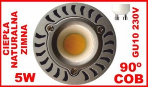 ŻARÓWKA LED COB 5W GU10 90º CIEPŁA ZIMNA NATURALNA 