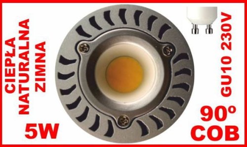 ŻARÓWKA LED COB 5W GU10 90º CIEPŁA ZIMNA NATURALNA 