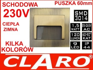 Oprawa schodowa 1.5W 230V ,12V  Mosiądz