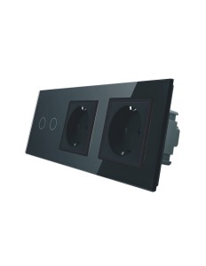 VL-C702GG-62 Podwójne gniazdo elektryczne 16A + podw. włącznik dotykowy LIVOLO z czarnego szkła krystaliczneg