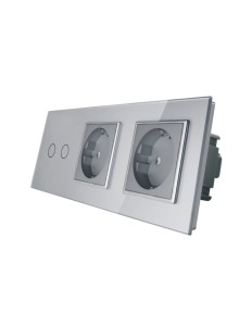 VL-C702GG-64 Podwójne gniazdo elektryczne 16A + podw. włącznik dotykowy LIVOLO ze srebrnego szkła krystalicznego