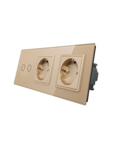VL-C702GG-63 Podwójne gniazdo elektryczne 16A + podw. włącznik dotykowy LIVOLO ze złotego szkła krystalicznego
