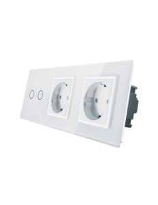 VL-C702GG-61 Podwójne gniazdo elektryczne 16A + podw. włącznik dotykowy LIVOLO z białego szkła krystalicznego