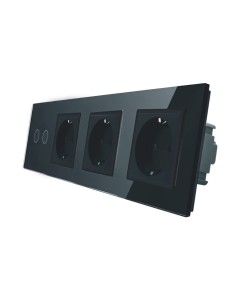 VL-C702GGG-62 Potrójne gniazdo elektryczne 16A + podw. włącznik dotykowy LIVOLO z czarnego szkła krystalicznego