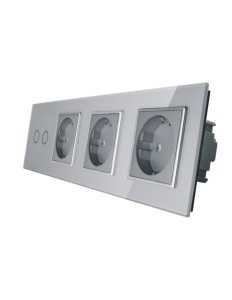 VL-C702GGG-64 Potrójne gniazdo elektryczne 16A + podw. włącznik dotykowy LIVOLO ze srebrnego szkła krystalicznego