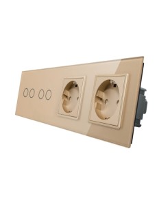 VL-C7022GG-63 Podwójne gniazdo elektryczne 16A + 2 podw. włączniki dotykowe LIVOLO ze złotego szkła krystalicznego