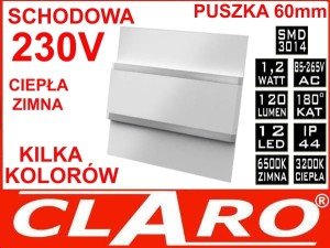 Oprawa schodowa cl-06 BIAŁA 1.2W 230V, 12V 