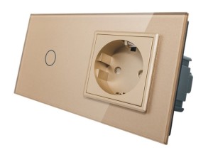 VL-C701G-63 Gniazdo elektryczne 16A + poj. włącznik dotykowy LIVOLO ze złotego szkła krystalicznego