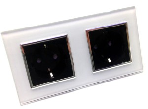 Czarne z białą ramką podwójne gniazdo elektryczne 16A LIVOLO z białego szkła krystalicznego
