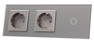 VL-C701GG-64 Podwójne gniazdo elektryczne 16A + poj. włącznik dotykowy LIVOLO ze srebrnego szkła krystalicznego