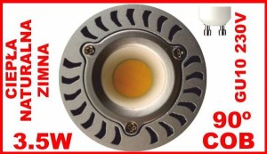 ŻARÓWKA LED COB 3.5W GU10 90º CIEPŁA ZIMNA NATURALNA