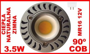 ŻARÓWKA LED COB 3.5W MR16 12V 90º CIEPŁA ZIMNA NATURALNA