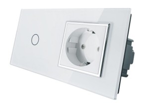 VL-C701G-61 Gniazdo elektryczne 16A + poj. włącznik dotykowy LIVOLO z białego szkła krystalicznego