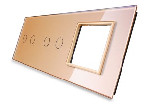 VL-C7022G-63 Poczwórny włącznik dotykowy + gniazdo elektryczne 16A LIVOLO ze złotego szkła krystalicznego