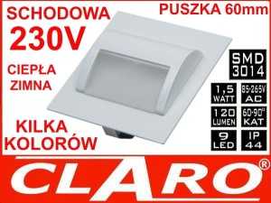 Oprawa schodowa BIAŁA 1.5W 230V, 12V