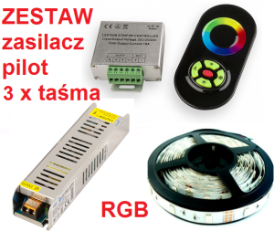 ZESTAW RGB 15 METRÓW DOTYKOWY RADIOWY  PILOT CZRNY