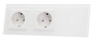 VL-C701GG-61 Podwójne gniazdo elektryczne 16A + poj. włącznik dotykowy LIVOLO z białego szkła krystalicznego