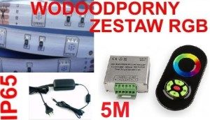 ZESTAW RGB 5 METRÓW WODOODPORNY DOTYKOWY RADIOWY  PILOT CZARNY lub BIAŁY